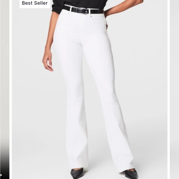 - SPANX Bright WHITE wide leg jeans pull-on stretch Size L Flattering  $148 NWT - Picture 4 of 6